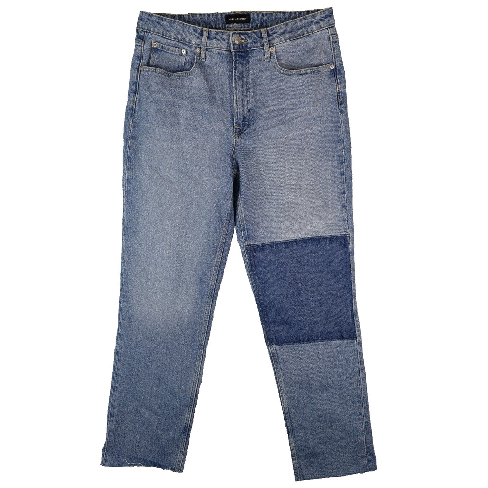 Free Assembly Jeans Womens 12 (33x30) Super High Rise Straight Patchwork Raw Hem